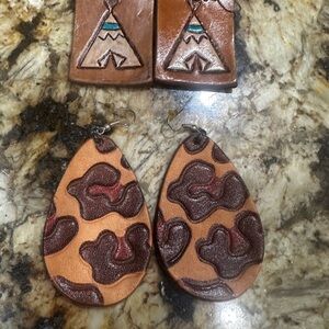 Brown and Tan Leather Earrings